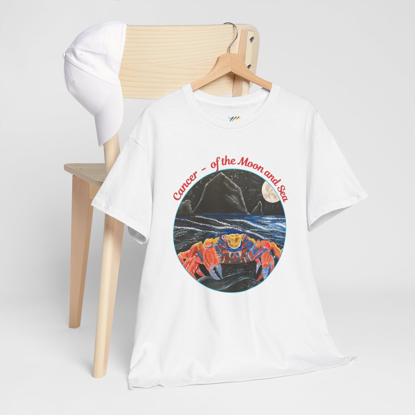 Cancer of the Moon and Sea Heavy Cotton Tee - inspirational colorful zodiac design