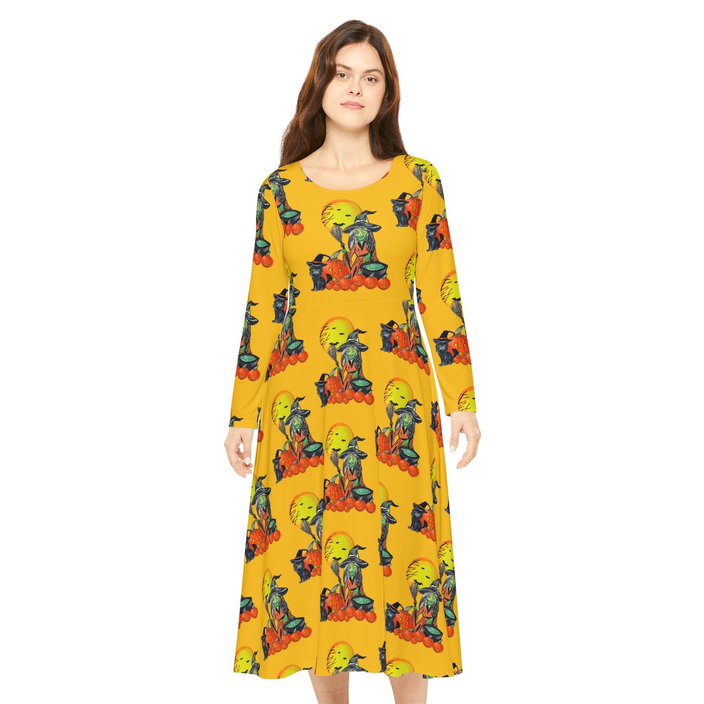 Bohemian Halloween Dance Dress, Women's Costume Party Attire, Fall Festival Outfit, Playful Chic Original Long Sleeve Dress