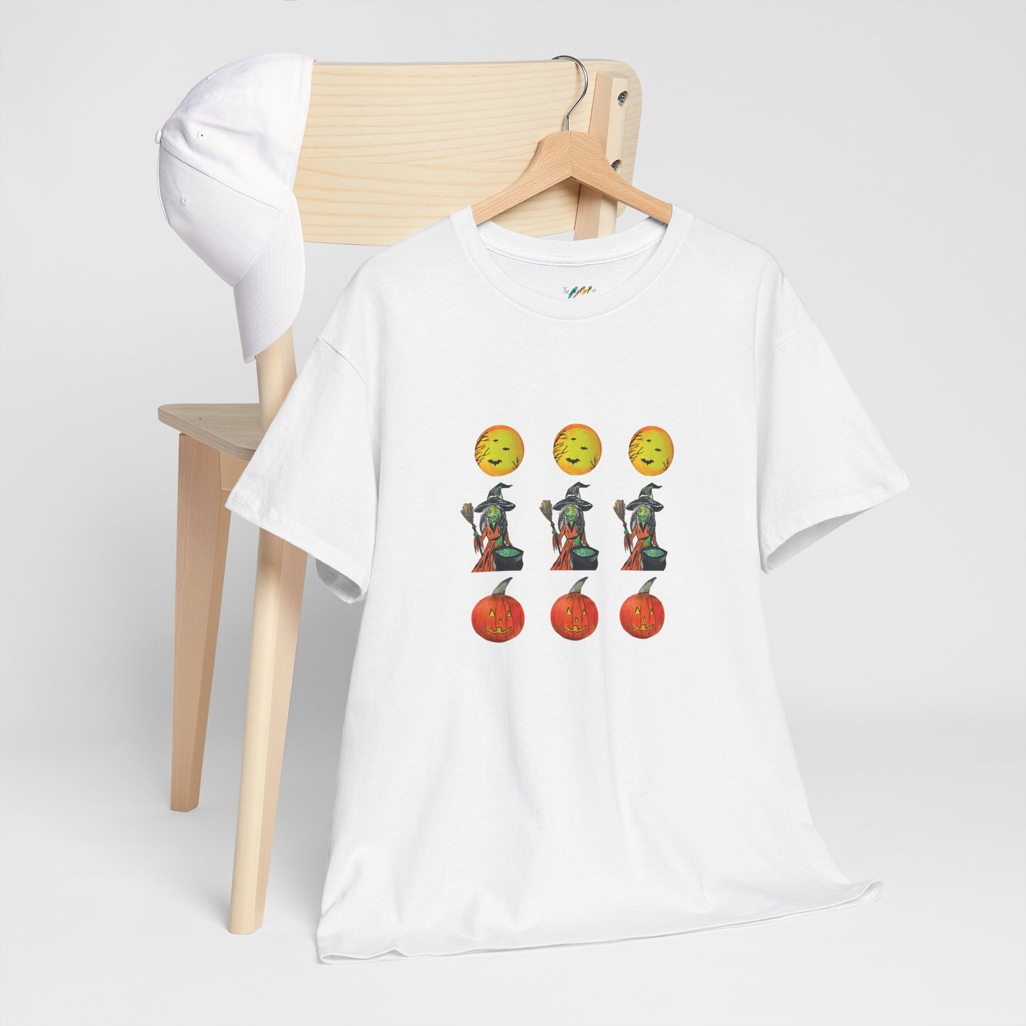 Halloween Tee - Moons, witches, and jacko'lanterns - Unisex Heavy Cotton