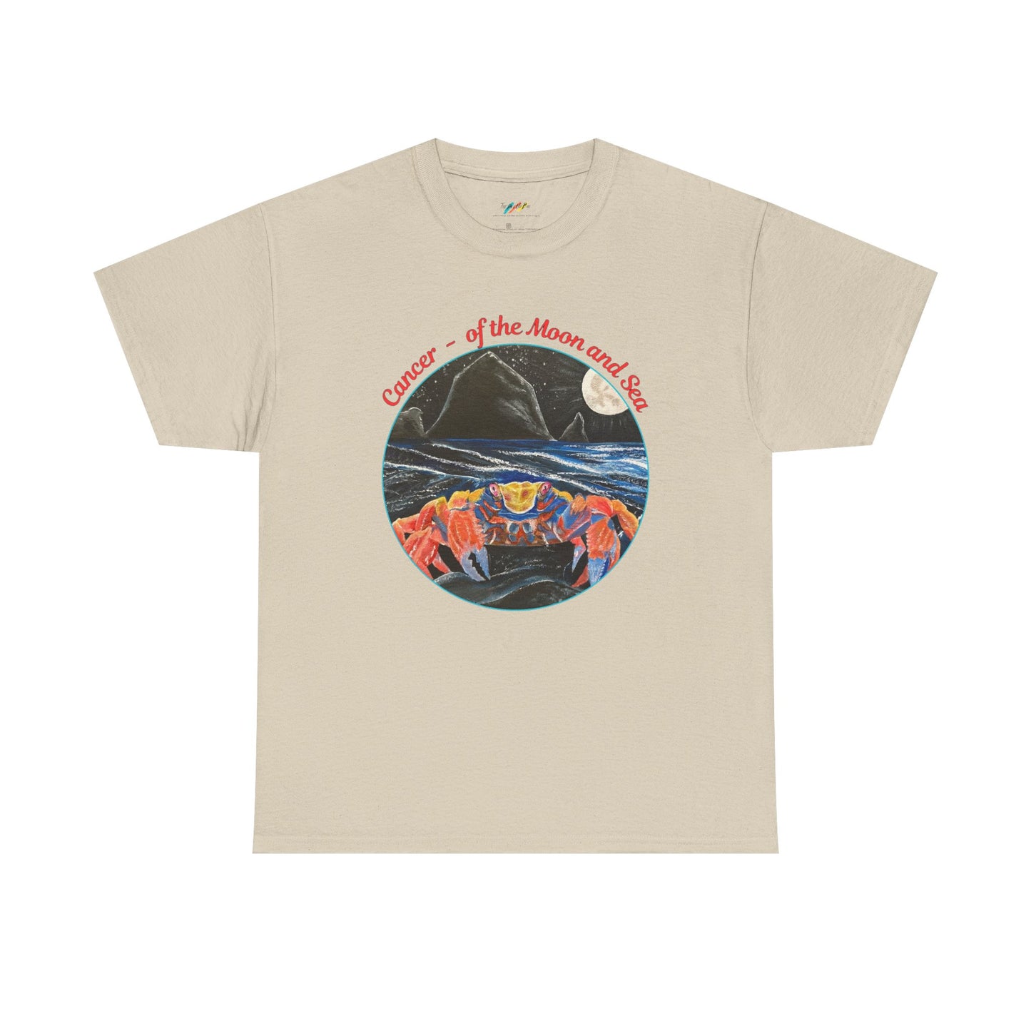 Cancer of the Moon and Sea Heavy Cotton Tee - inspirational colorful zodiac design