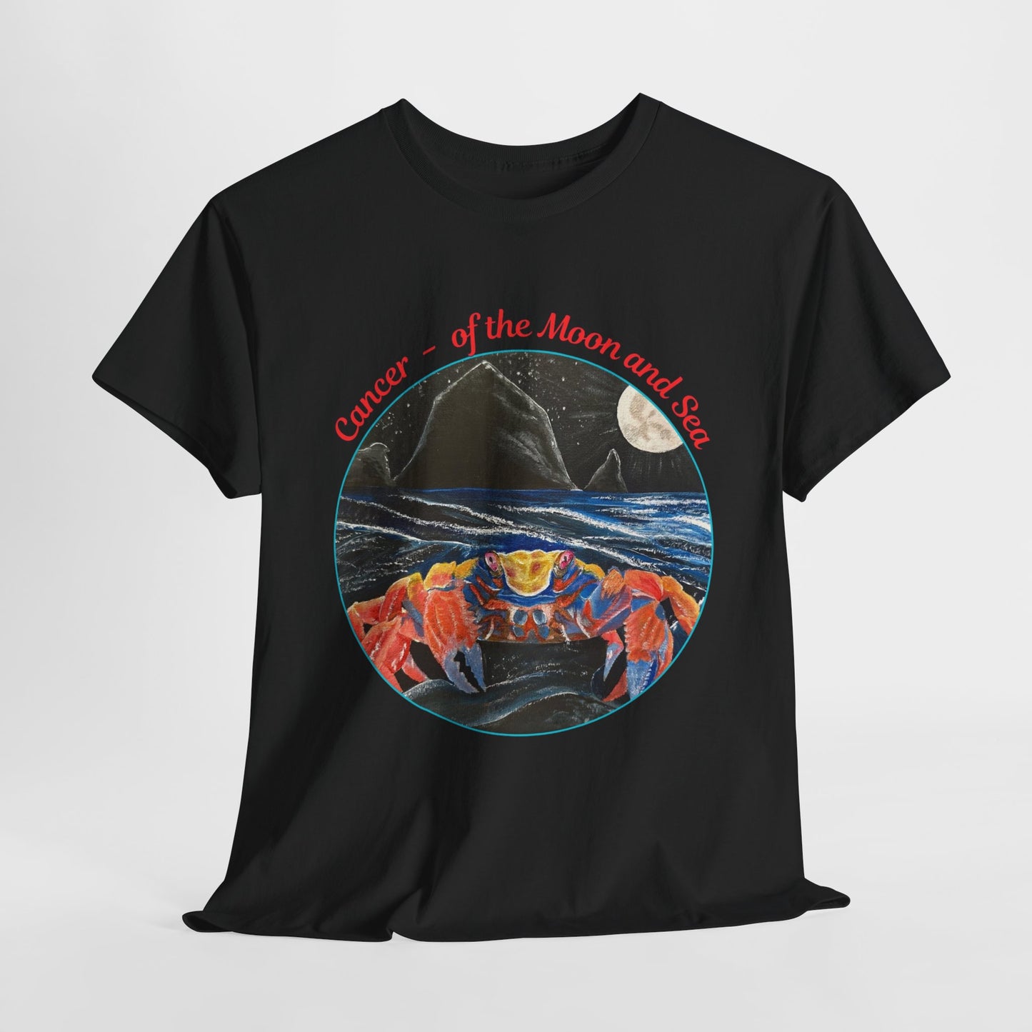 Cancer of the Moon and Sea Heavy Cotton Tee - inspirational colorful zodiac design