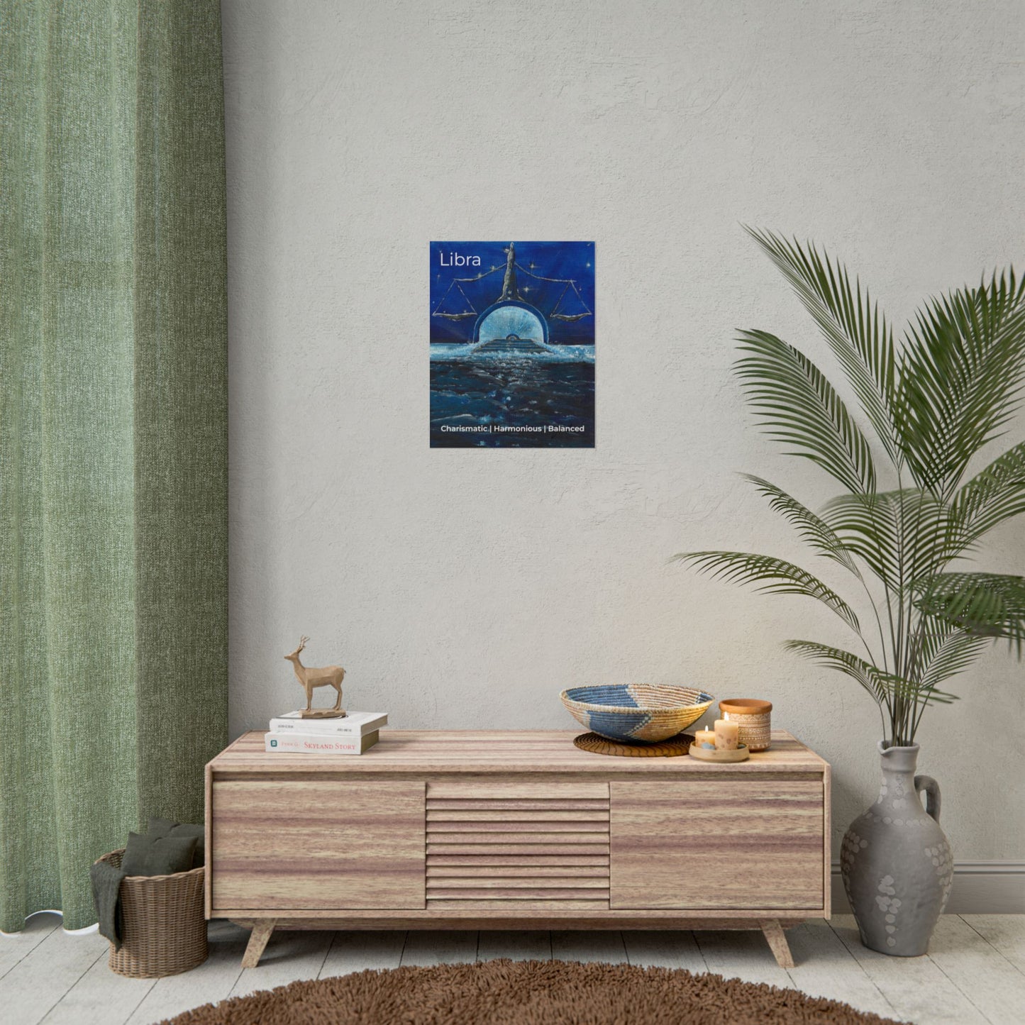 Libra Scales Moonlit Ocean Rolled Poster | Zodiac Art Print