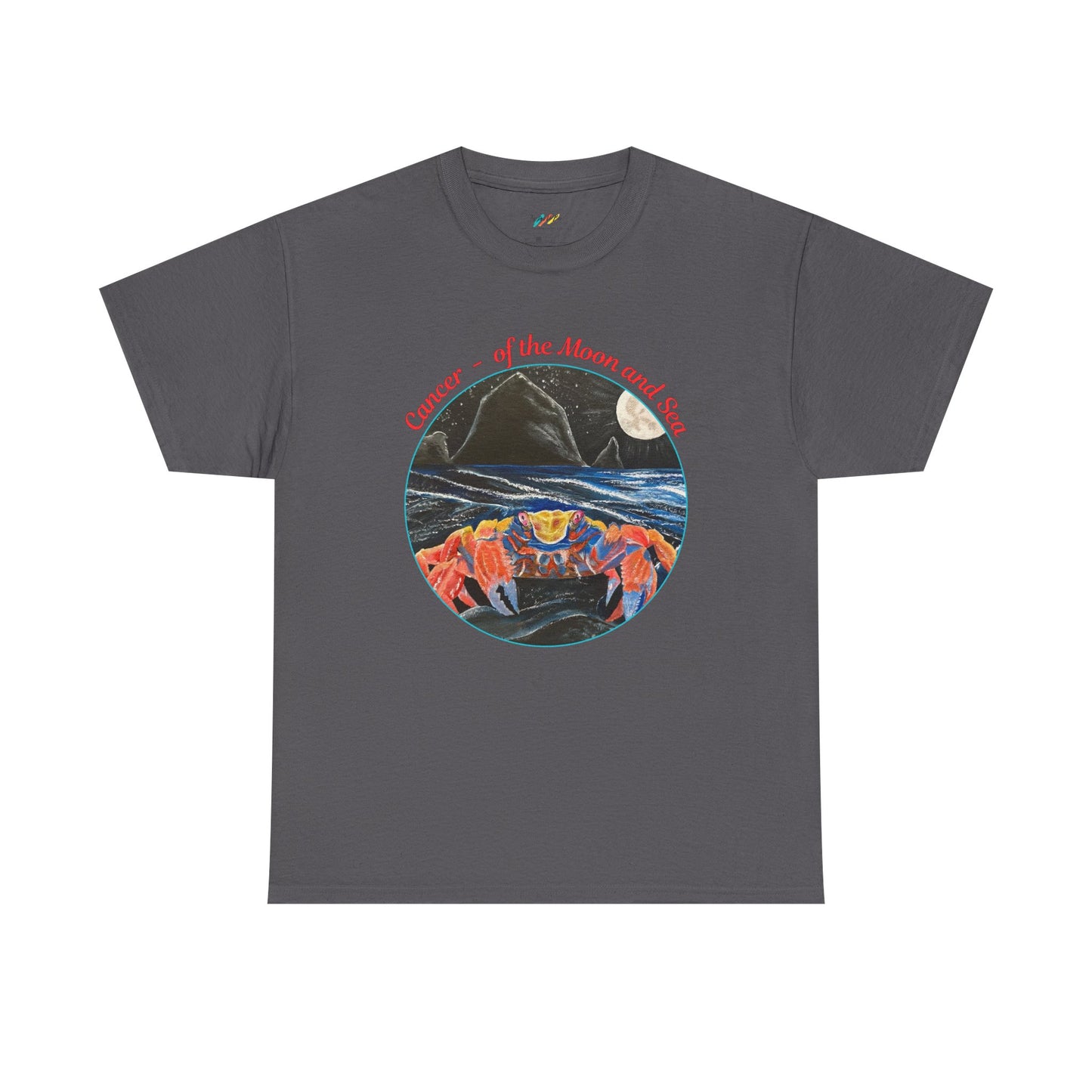 Cancer of the Moon and Sea Heavy Cotton Tee - inspirational colorful zodiac design