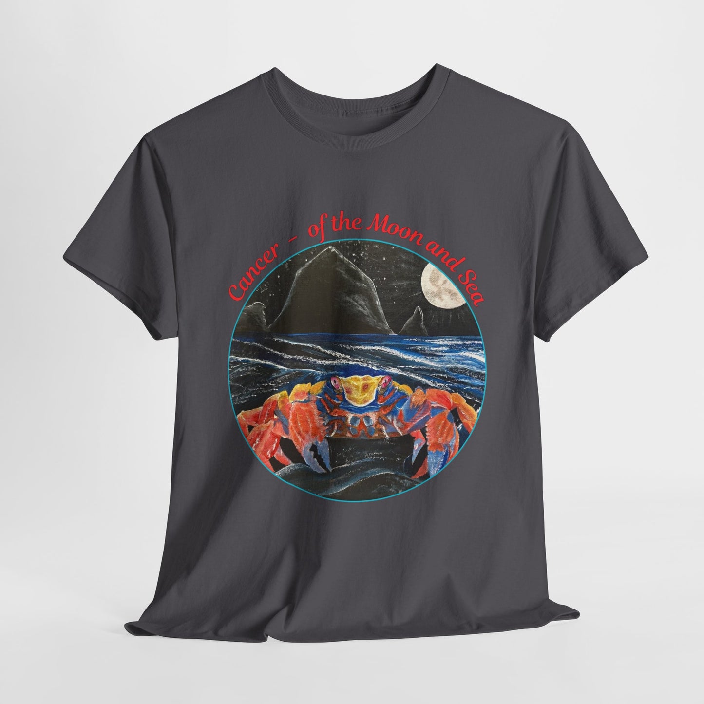 Cancer of the Moon and Sea Heavy Cotton Tee - inspirational colorful zodiac design