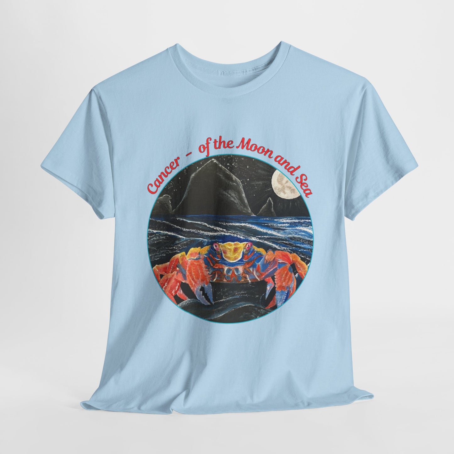 Cancer of the Moon and Sea Heavy Cotton Tee - inspirational colorful zodiac design