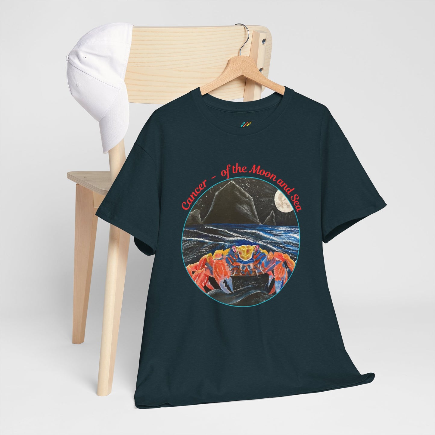Cancer of the Moon and Sea Heavy Cotton Tee - inspirational colorful zodiac design