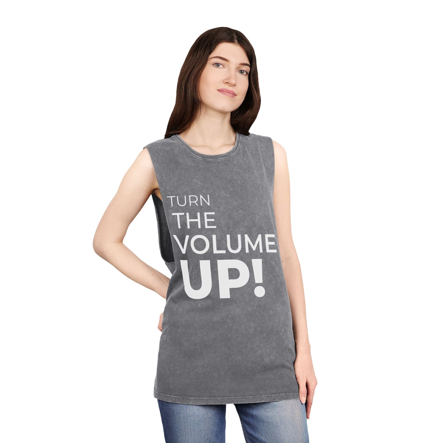 Stonewash Tank Top, Turn the volume Up Trending Shirt, Unisex Sleeveless Tee, Summer Concert Music Festival Apparel, Retro Distressed Top,