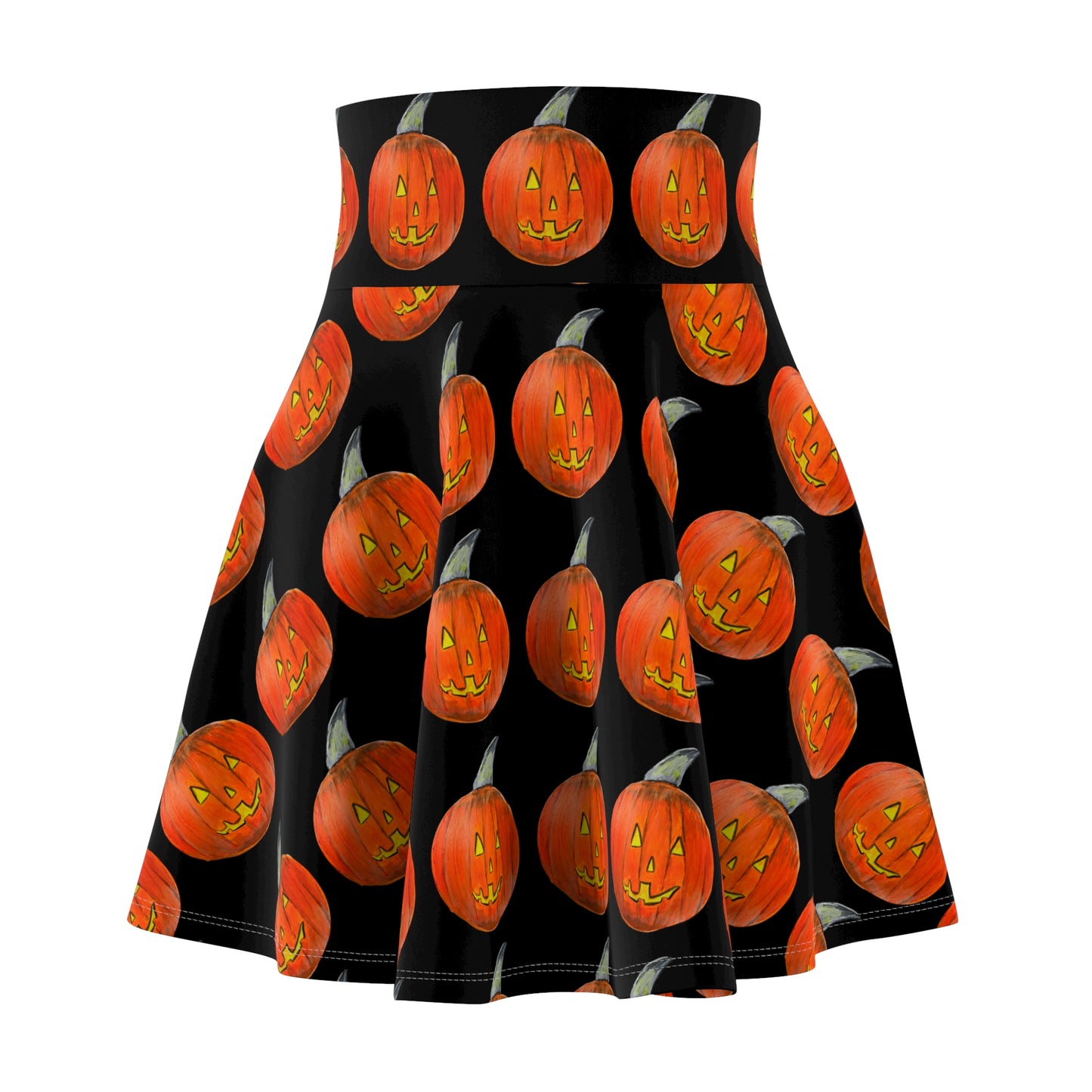 Jack-o'lantern Pattern Skater Skirt, Halloween Fashion, Cute Trendy Casual Women's Skirt, Halloween Costume, Pumpkin Patterned Women's