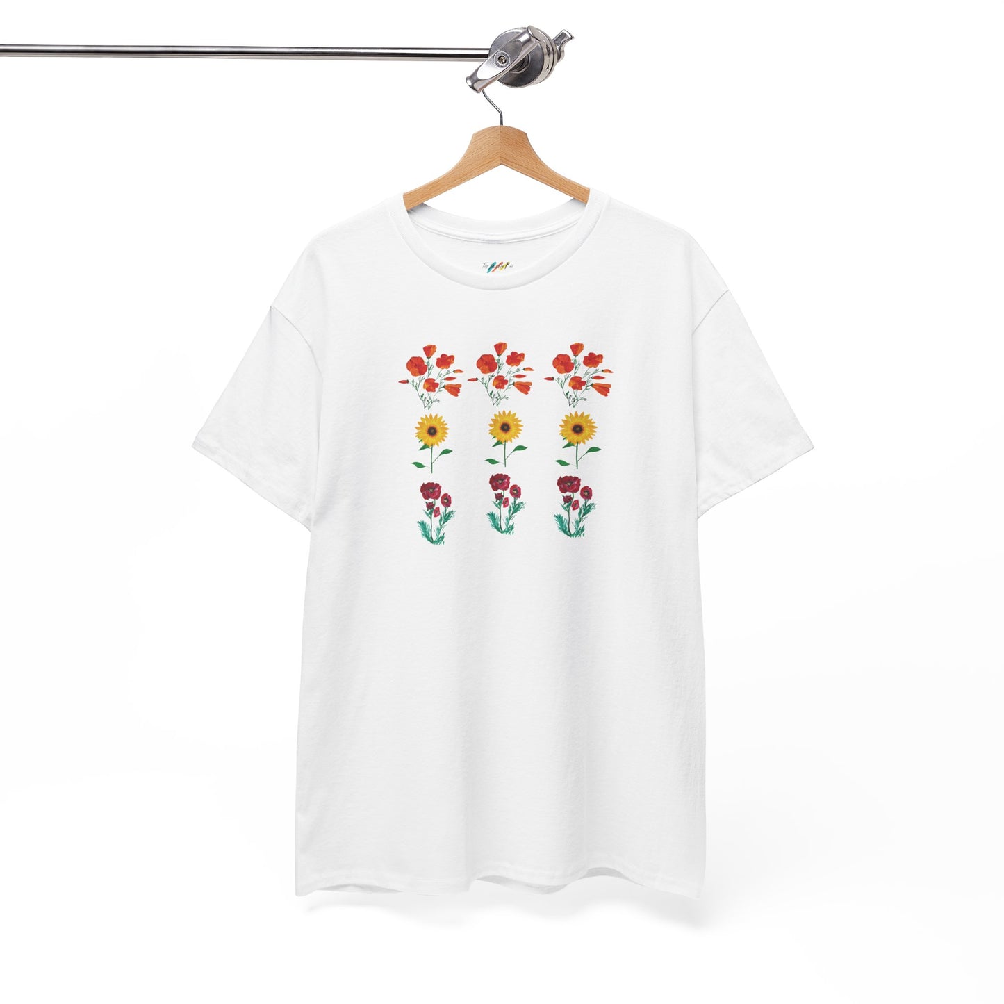 Floral Trio T-Shirt, California Poppies, Sunflowers, Trendy Casual Tee, Unisex Heavy Cotton, Summer Fashion