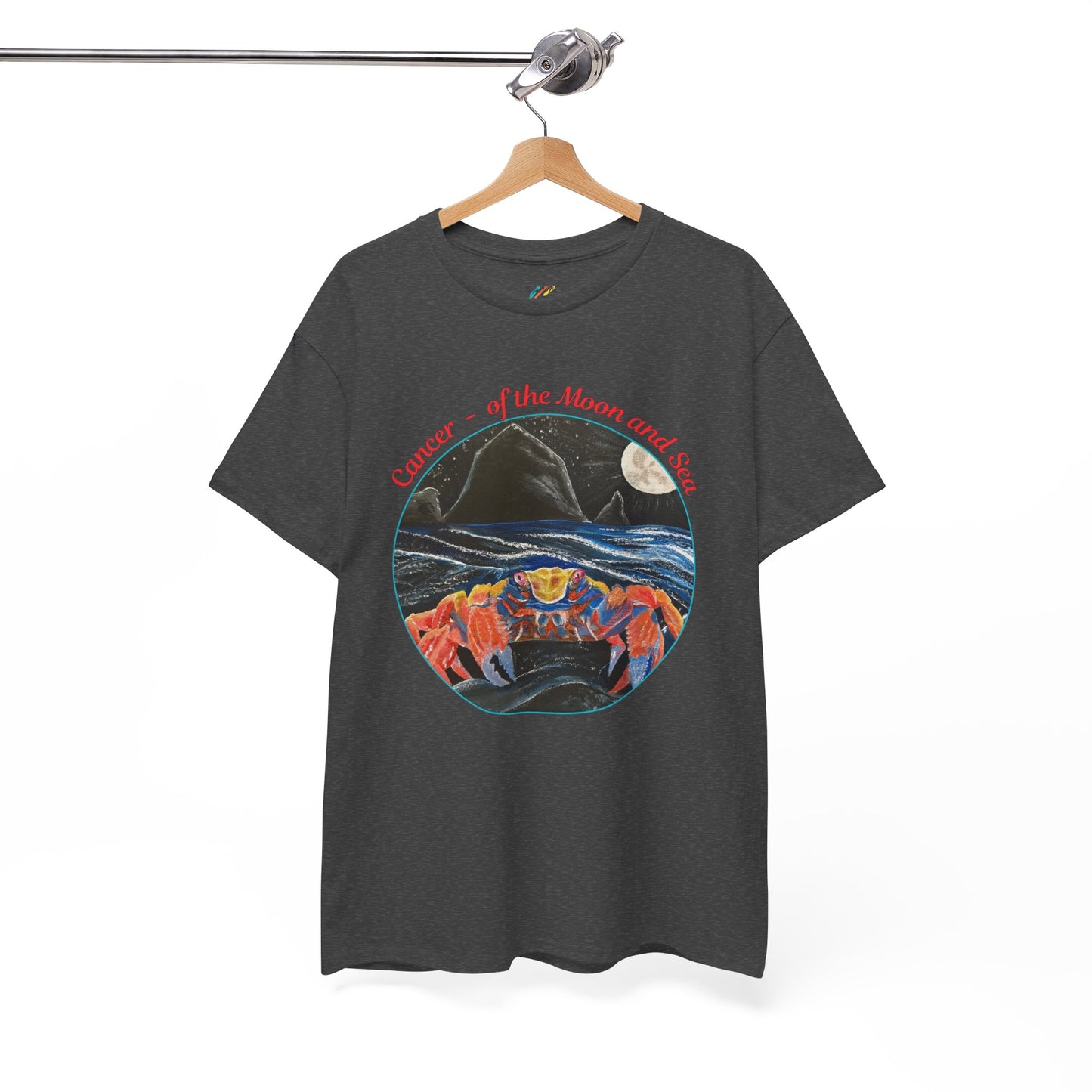 Cancer of the Moon and Sea Heavy Cotton Tee - inspirational colorful zodiac design