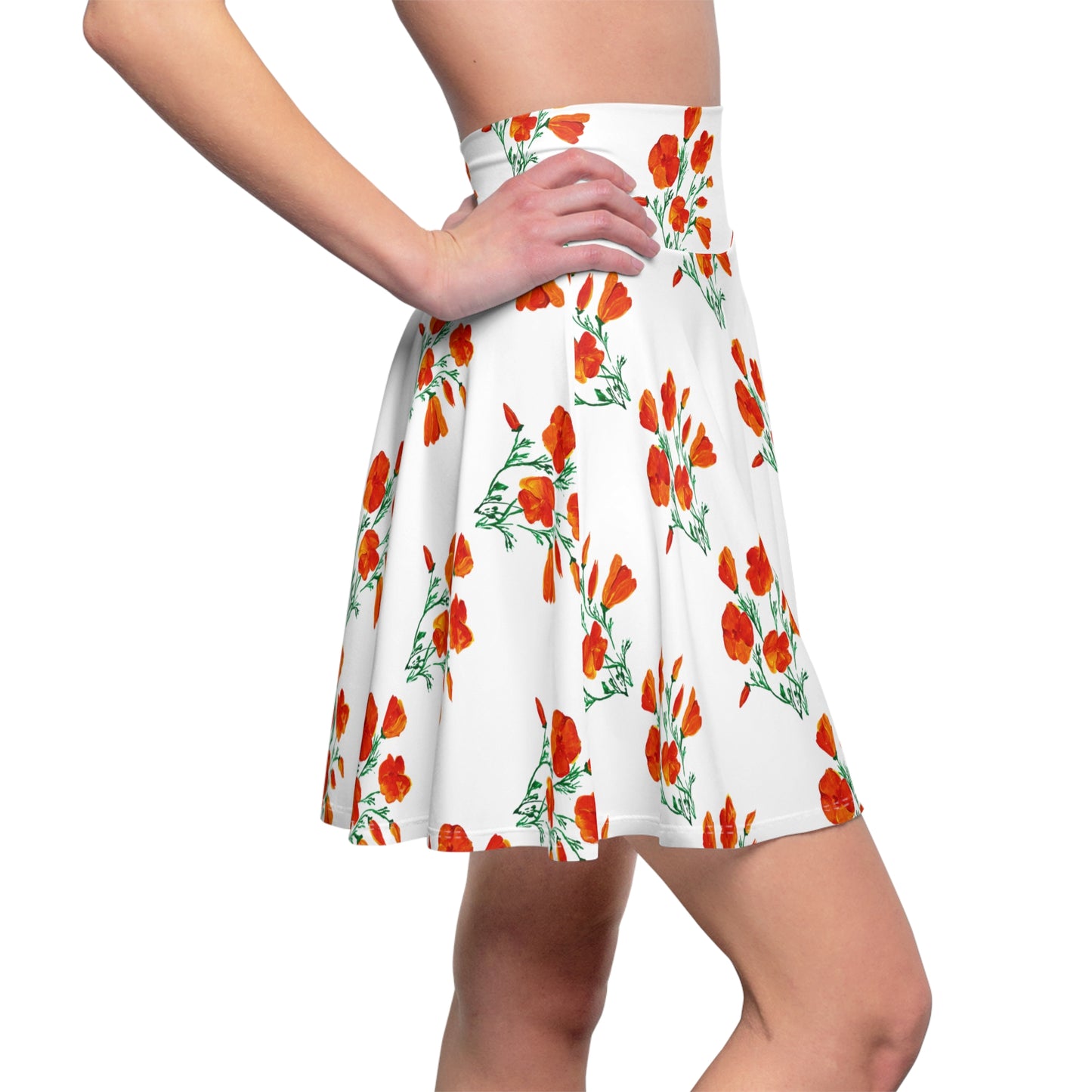 Orange California Poppy Floral Skater Skirt
