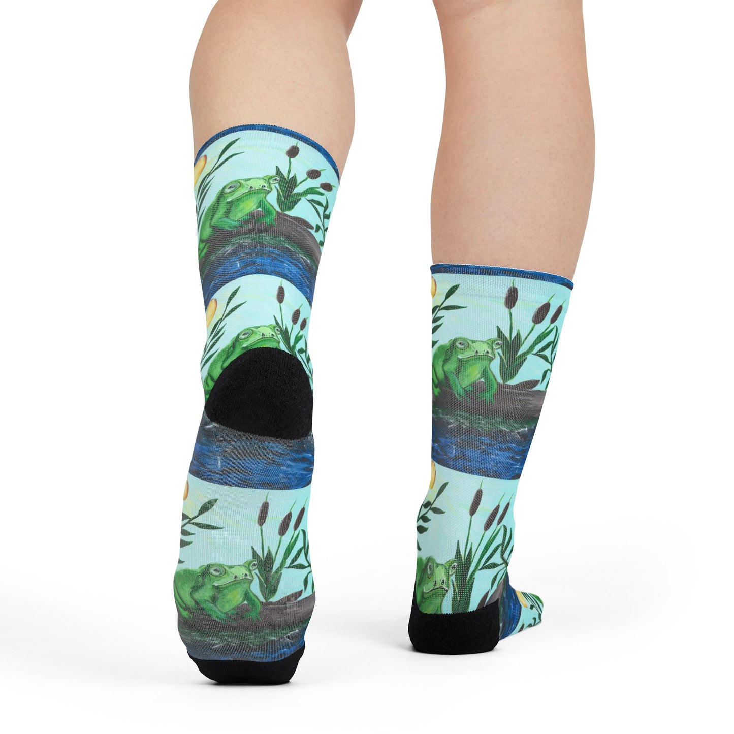 Frog Crew Socks, Fun Sublimation Footwear, Colorful Gift for Frog Lovers, Nature Inspired Apparel, Unique Animal Print Accessories