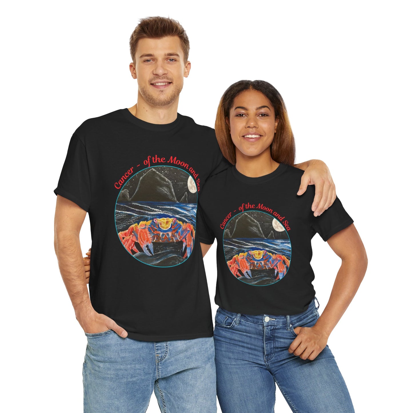 Cancer of the Moon and Sea Heavy Cotton Tee - inspirational colorful zodiac design