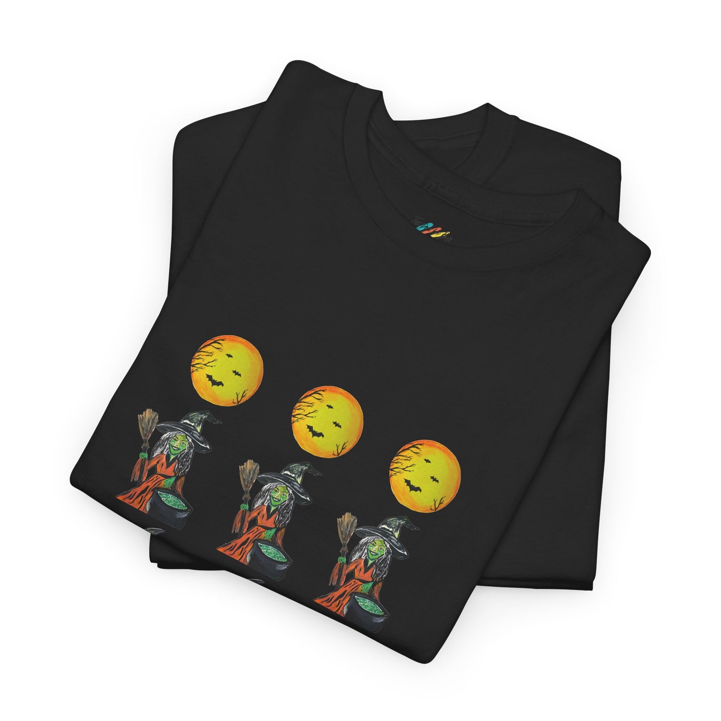 Halloween Tee - Moons, witches, and jacko'lanterns - Unisex Heavy Cotton
