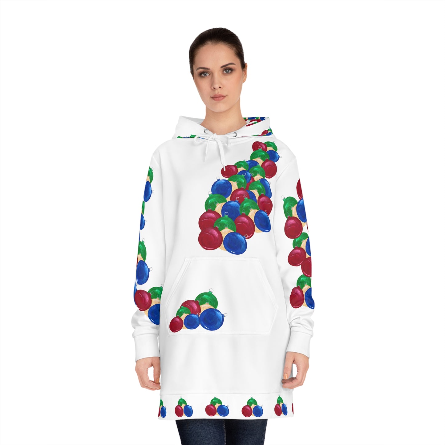 Colorful Ornament Print Women's Hoodie Dress | Festive Holiday Wear Christmas, New Year Dress it up, Cozy Winter Dress, Christmas Party