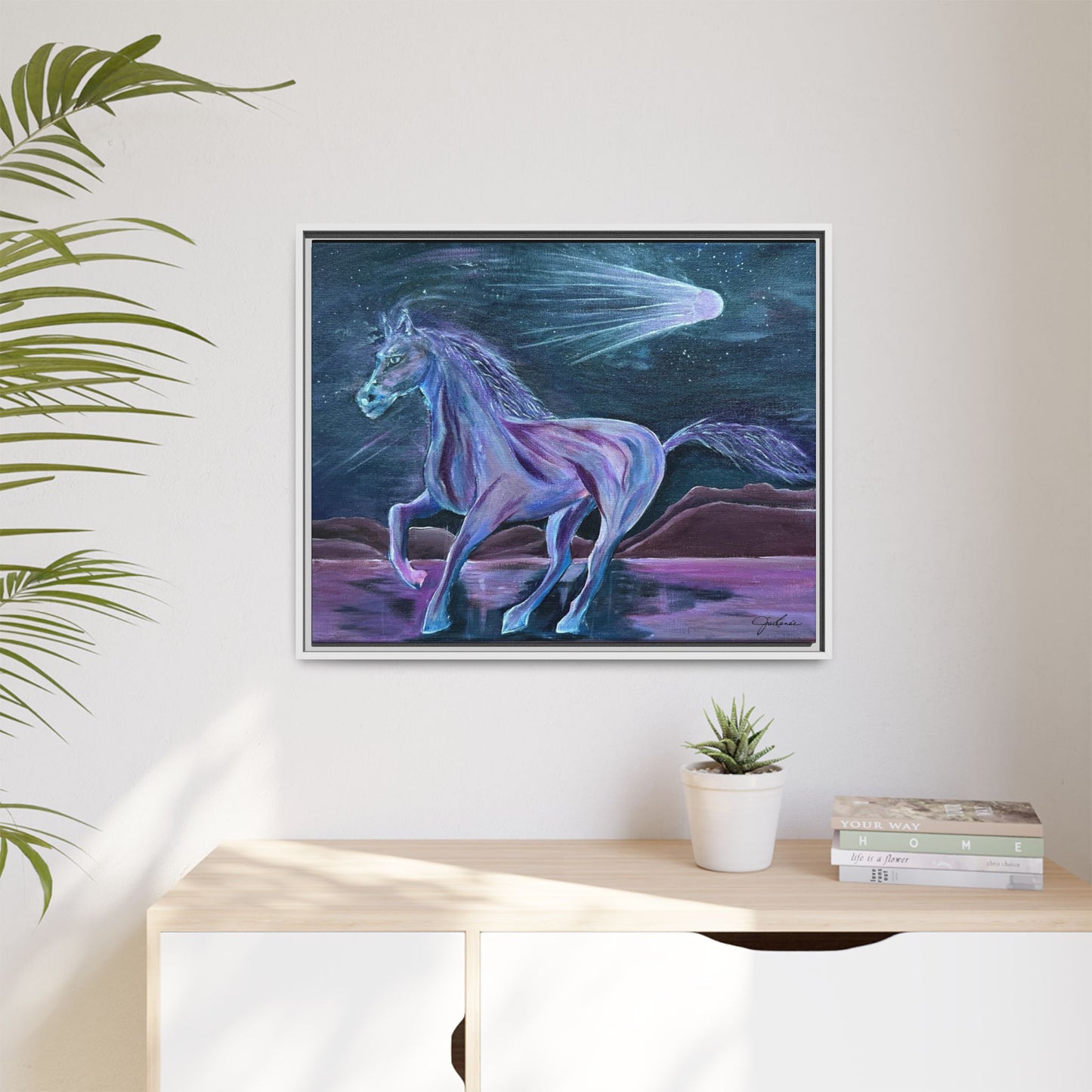 Canvas Print, Purple Horse and Comet, I Want To See You Glow, Framed Wall Art, Ethereal Art, Acrylic Art, Matte Canvas Print, Multi-color,