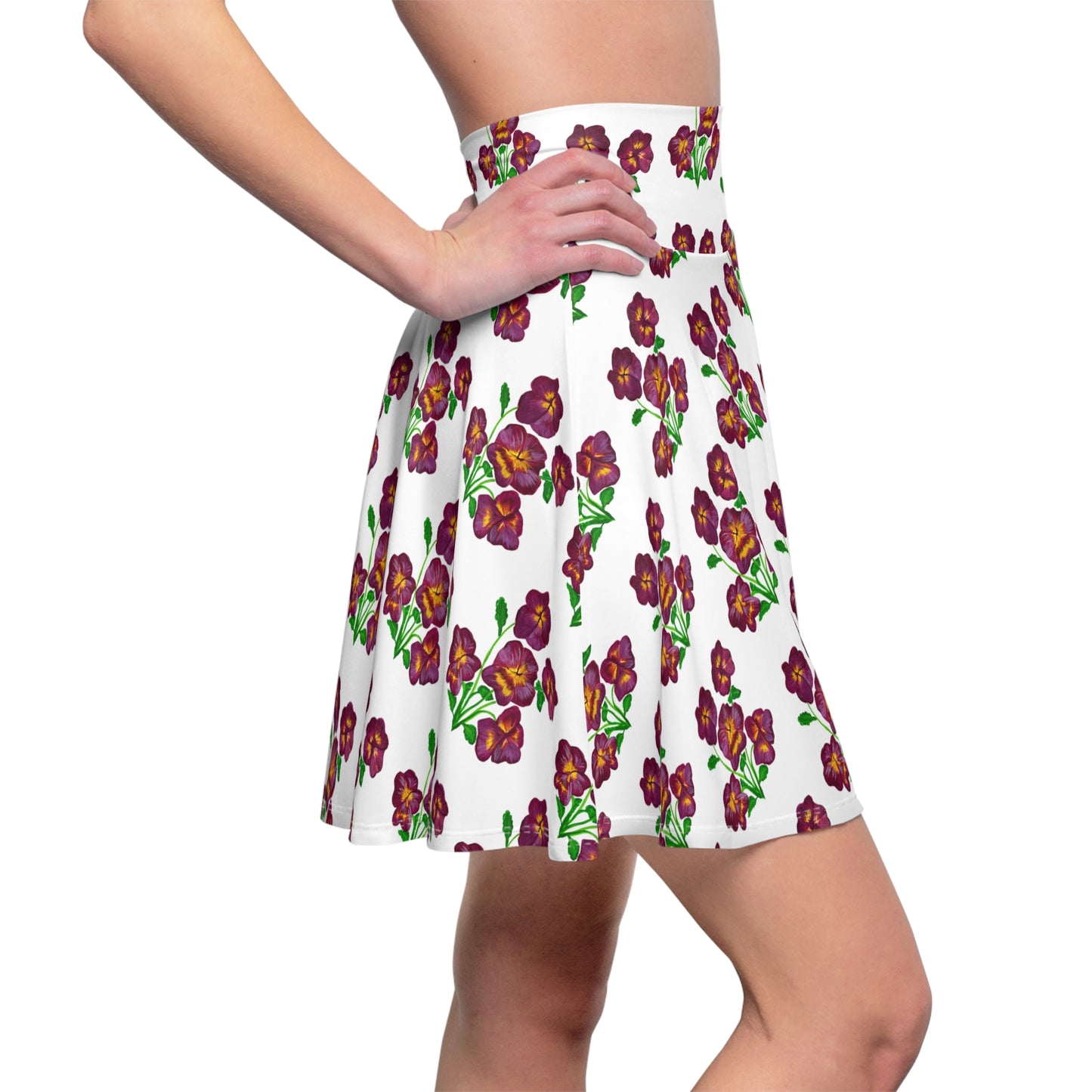 Purple Pansy Floral Pattern Skater Skirt | All-Over Print