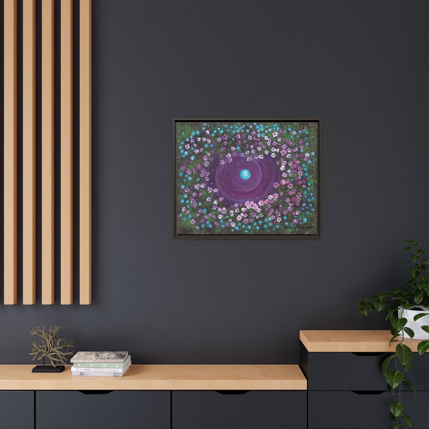 One World Floral Galaxy Painting Matte Canvas, Framed Wall Art | Earth Flower Garden