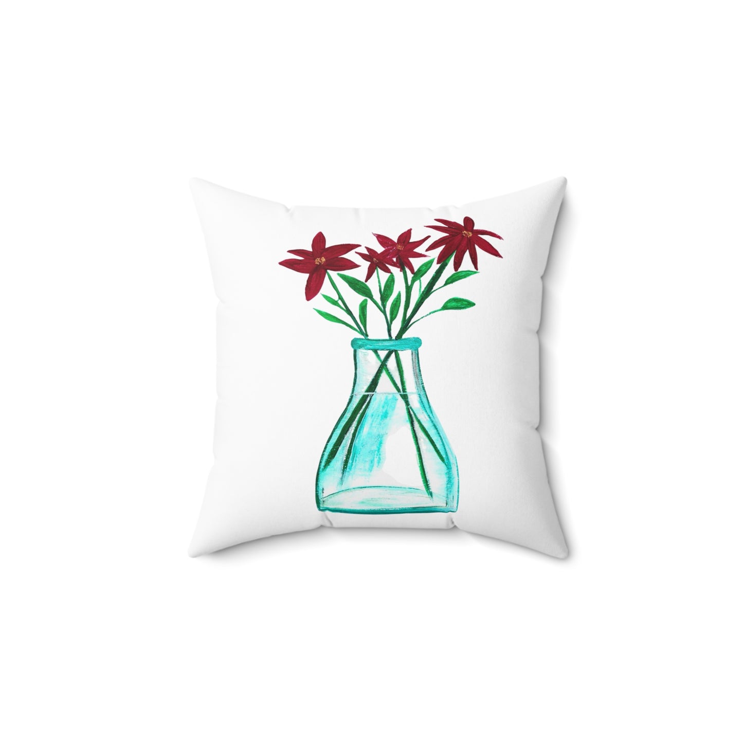 Floral Vase Pillow, Home Decor Accent, Boho Throw Pillow, Gift for Flower Lovers, Cozy Cushion, Holiday Decor, Christmas Decor - Square