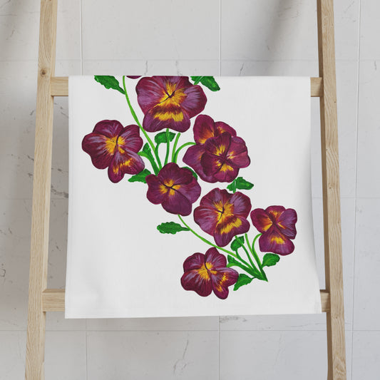 Floral Hand Towel with Vibrant Pansies, Kitchen Decor, Gift for Her, Bathroom Accessory, Spring Decor, Perfect for Housewarming
