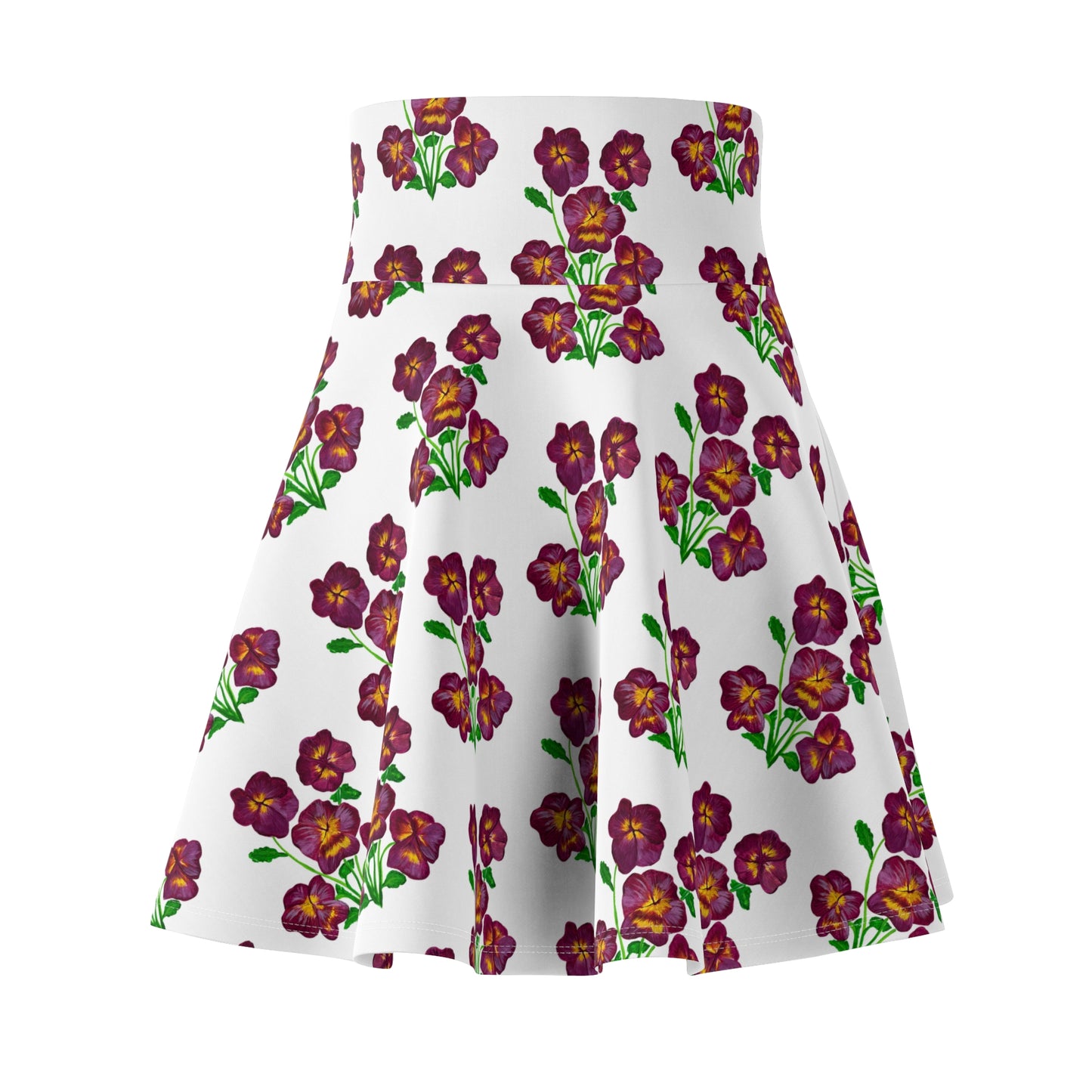 Purple Pansy Floral Pattern Skater Skirt | All-Over Print