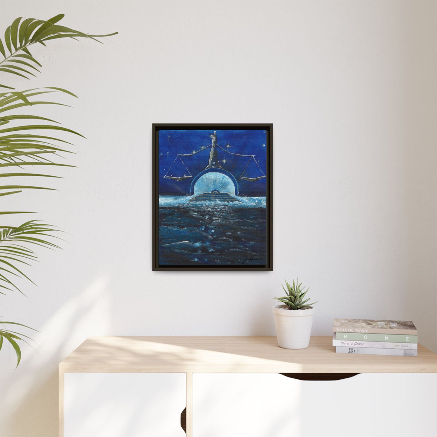 Libra Constellation and Scales Zodiac, Framed Canvas Print  Wall Art, Horoscope Astrology Decor, Gift for Libra, Constellation Art