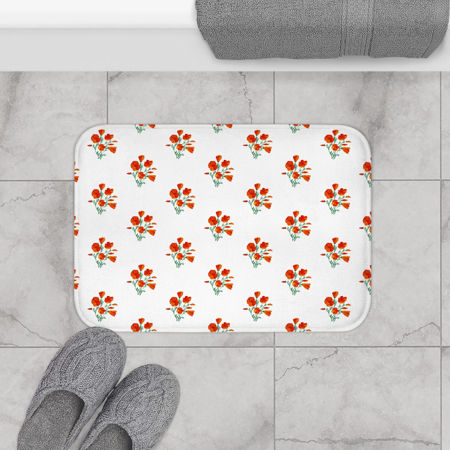 Floral Bath Mat, Vibrant Bathroom Decor, California Poppies Rug, Home Spa Essential, Gift for Her, Spring Decor - Poppies Bath Mat,