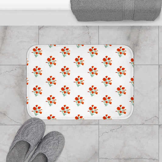 Floral Bath Mat, Vibrant Bathroom Decor, California Poppies Rug, Home Spa Essential, Gift for Her, Spring Decor - Poppies Bath Mat,