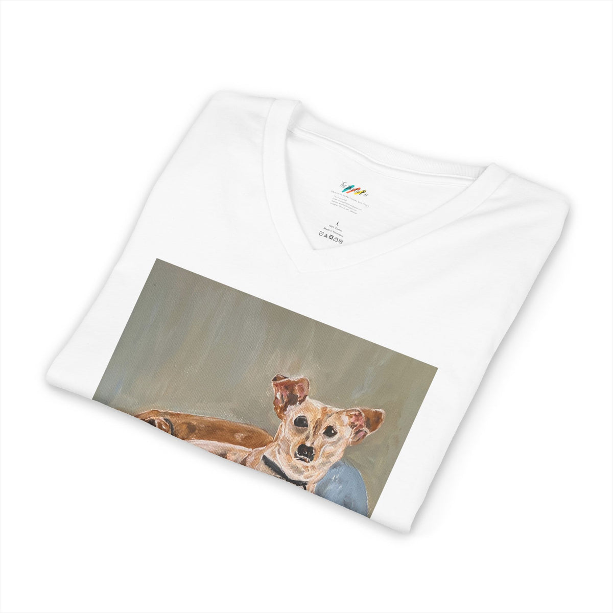 Puppies on Pillow V-Neck Tee | Pet Dog Illustration