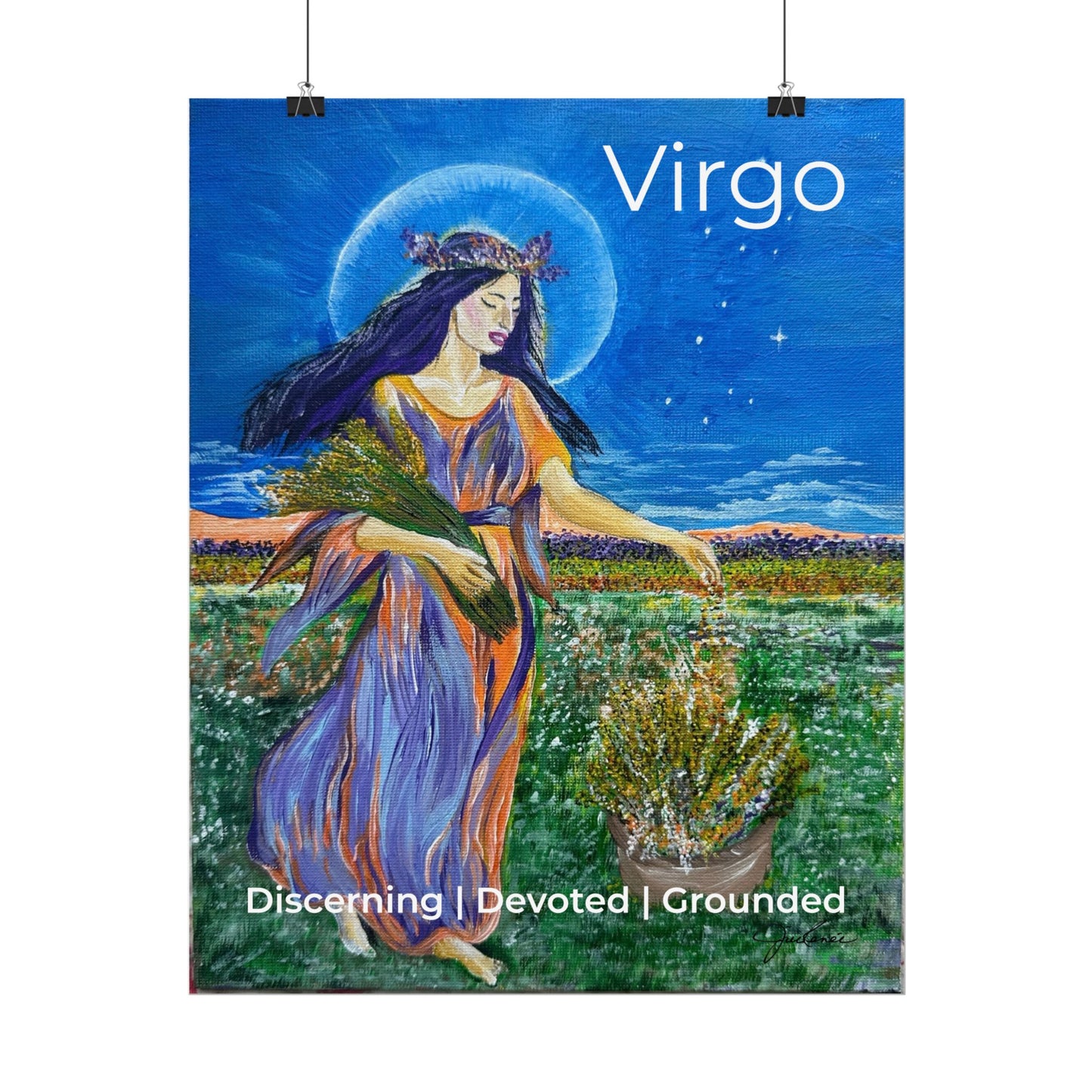 Virgo Harvest Goddess poster | Rolled poster, floral Zodiac goddess artwork