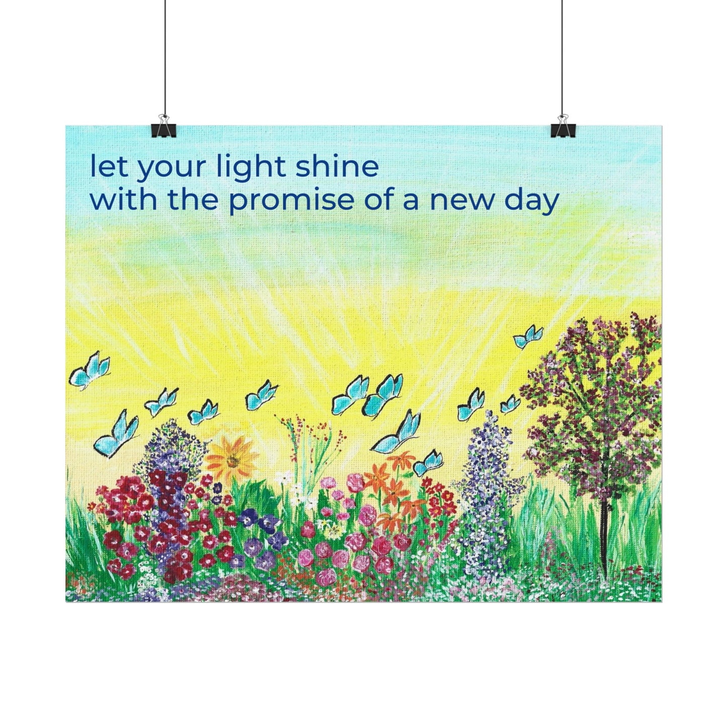 Let Your Light Shine Rolled Poster | Sunrise Garden Illustration, Inspirational Quote