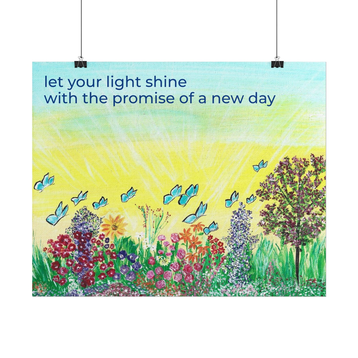 Let Your Light Shine Rolled Poster | Sunrise Garden Illustration, Inspirational Quote