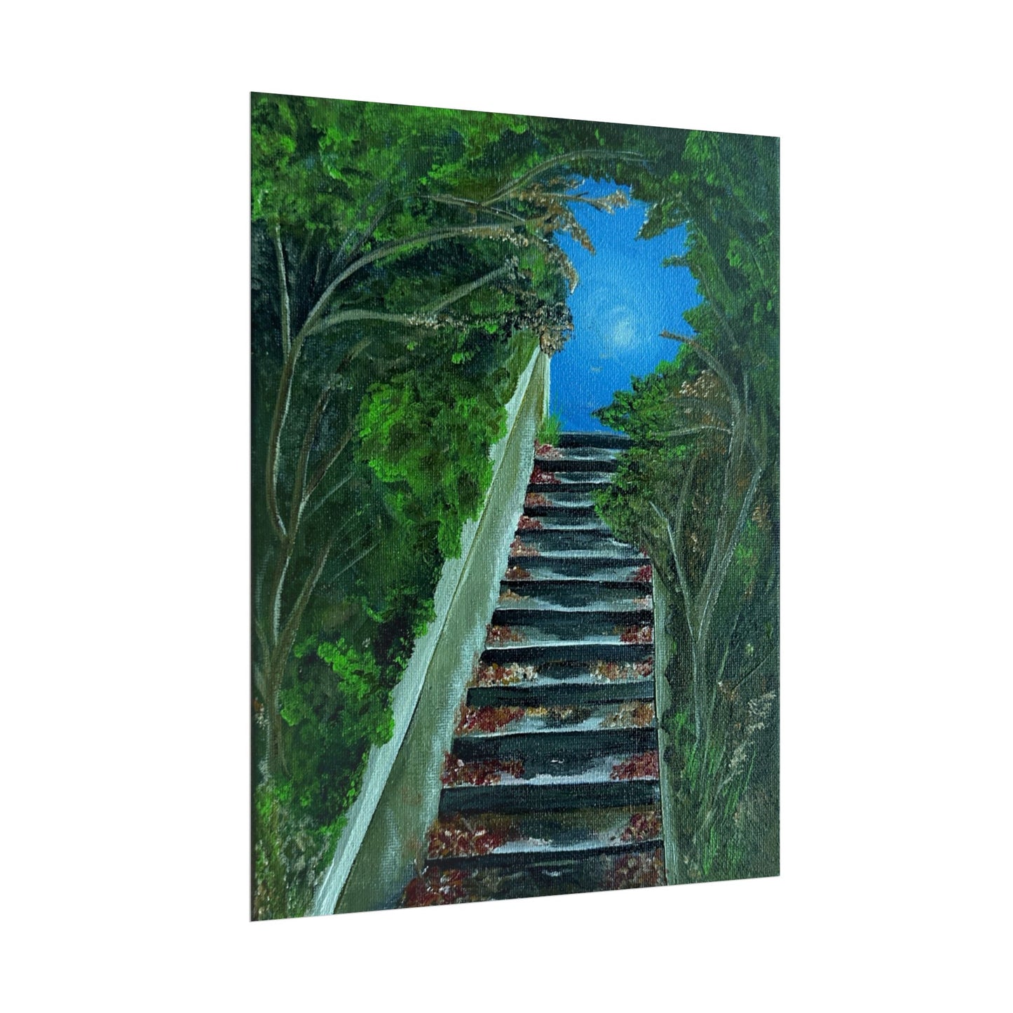 A Path from the Sea Poster | Forest Path Steps, Blue sky from original Acrylic on Canvas