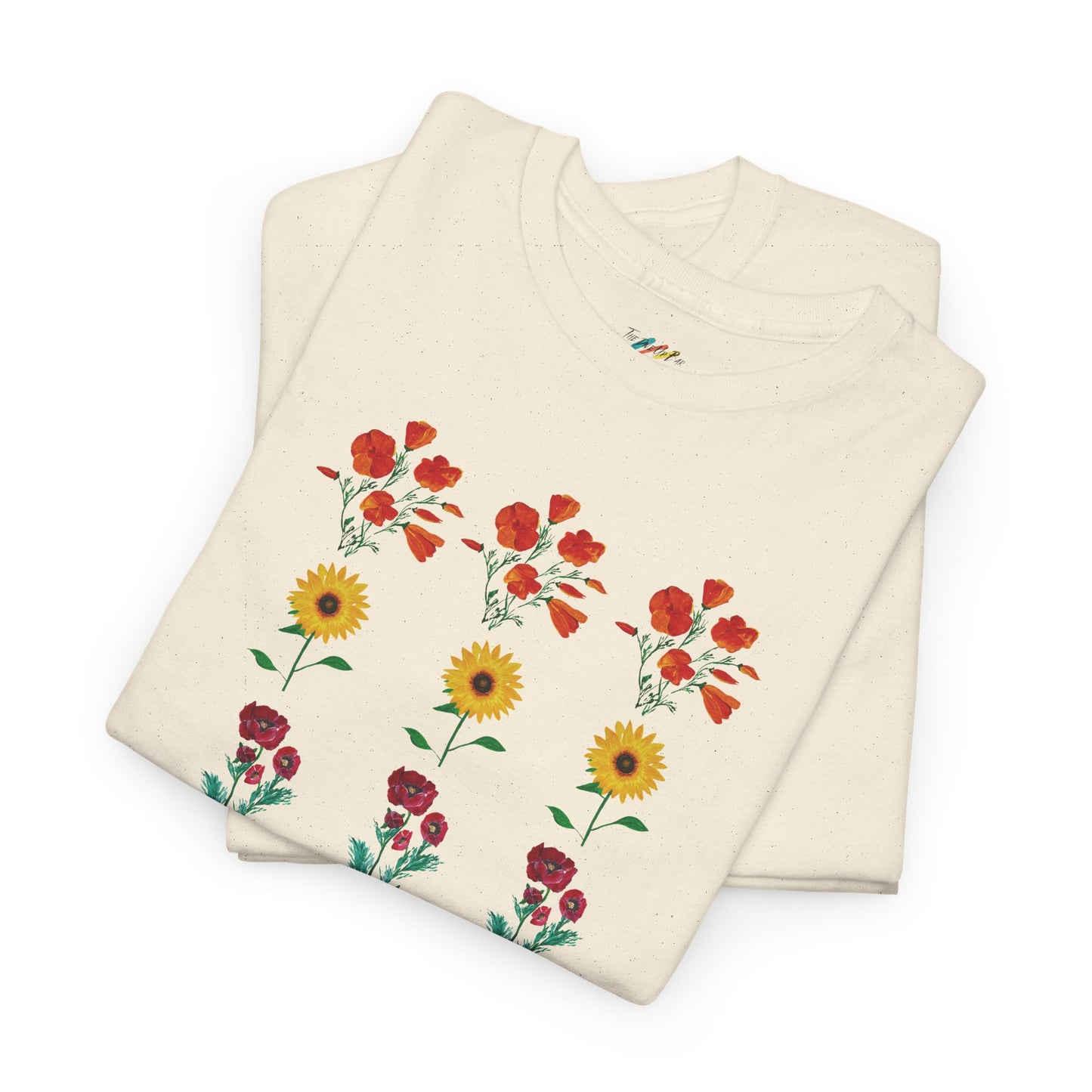 Floral Trio T-Shirt, California Poppies, Sunflowers, Trendy Casual Tee, Unisex Heavy Cotton, Summer Fashion