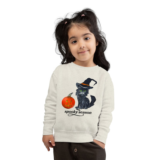 Black Witch Cat with Pumpkin Toddler Sweatshirt | Spooky Season Halloween