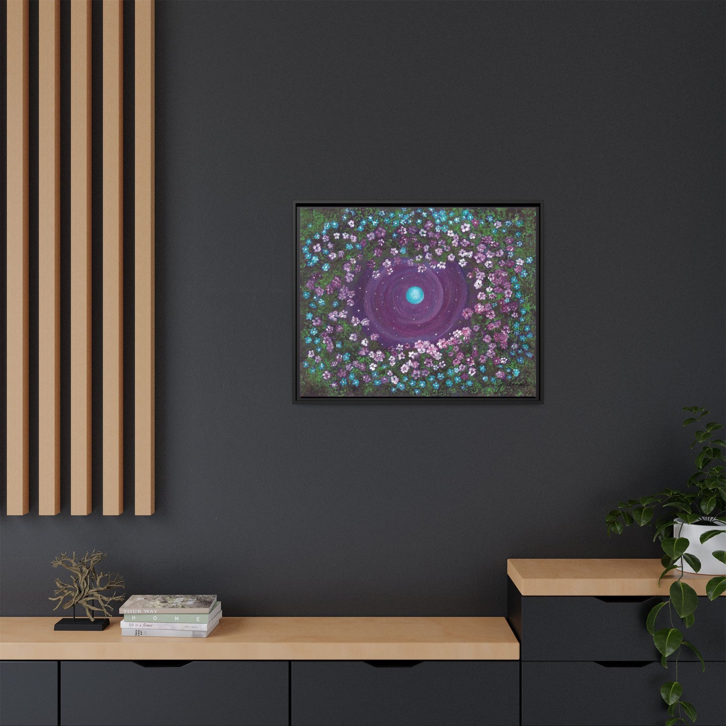 One World Floral Galaxy Painting Matte Canvas, Framed Wall Art | Earth Flower Garden