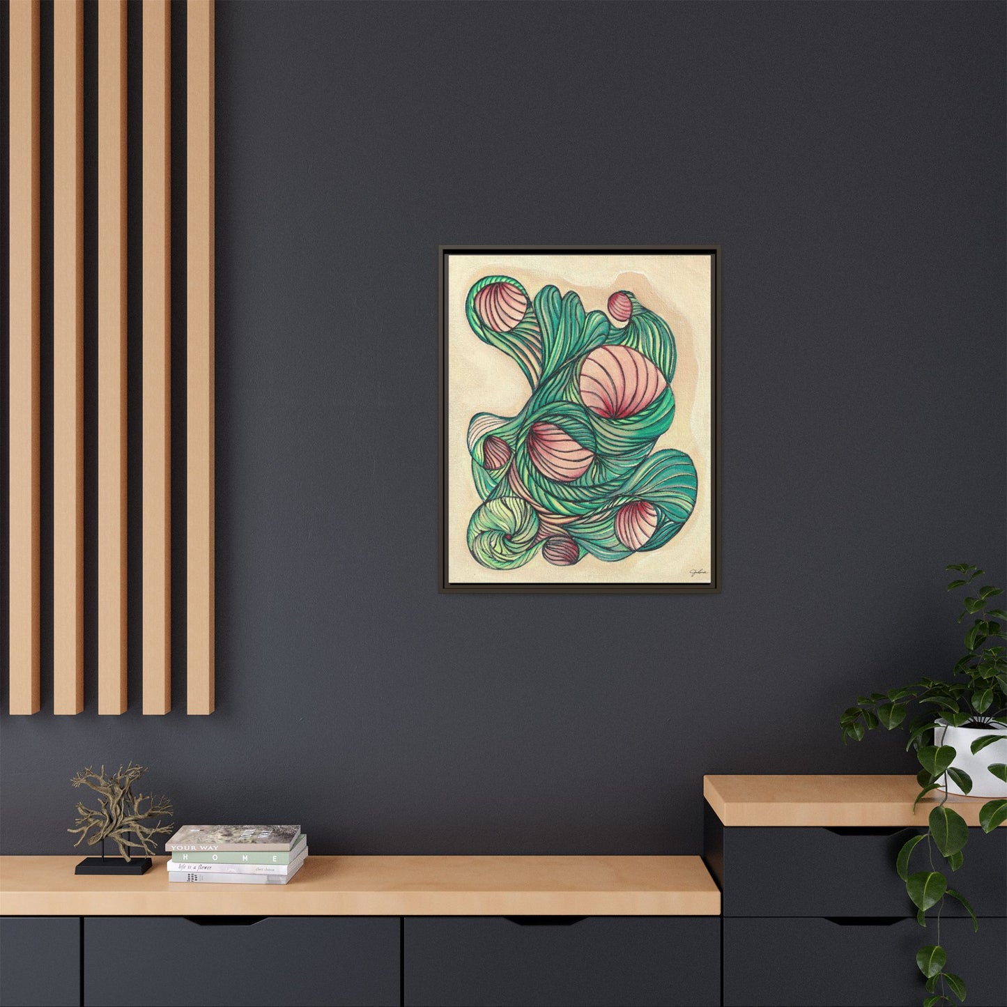 Abstract Organic Swirls Matte Canvas Framed | Botanical Line Art Wall Decor