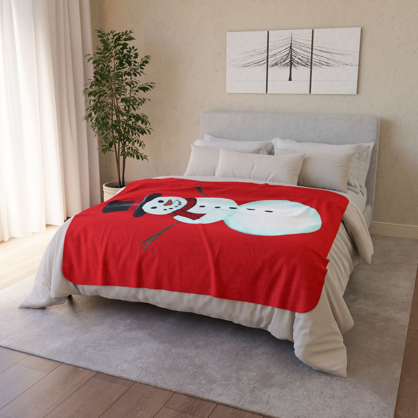 Cozy Snowman Fleece Sherpa Blanket, Winter Decor, Holiday Gift, Soft Throw for Cold Nights, Christmas Snuggly Blanket