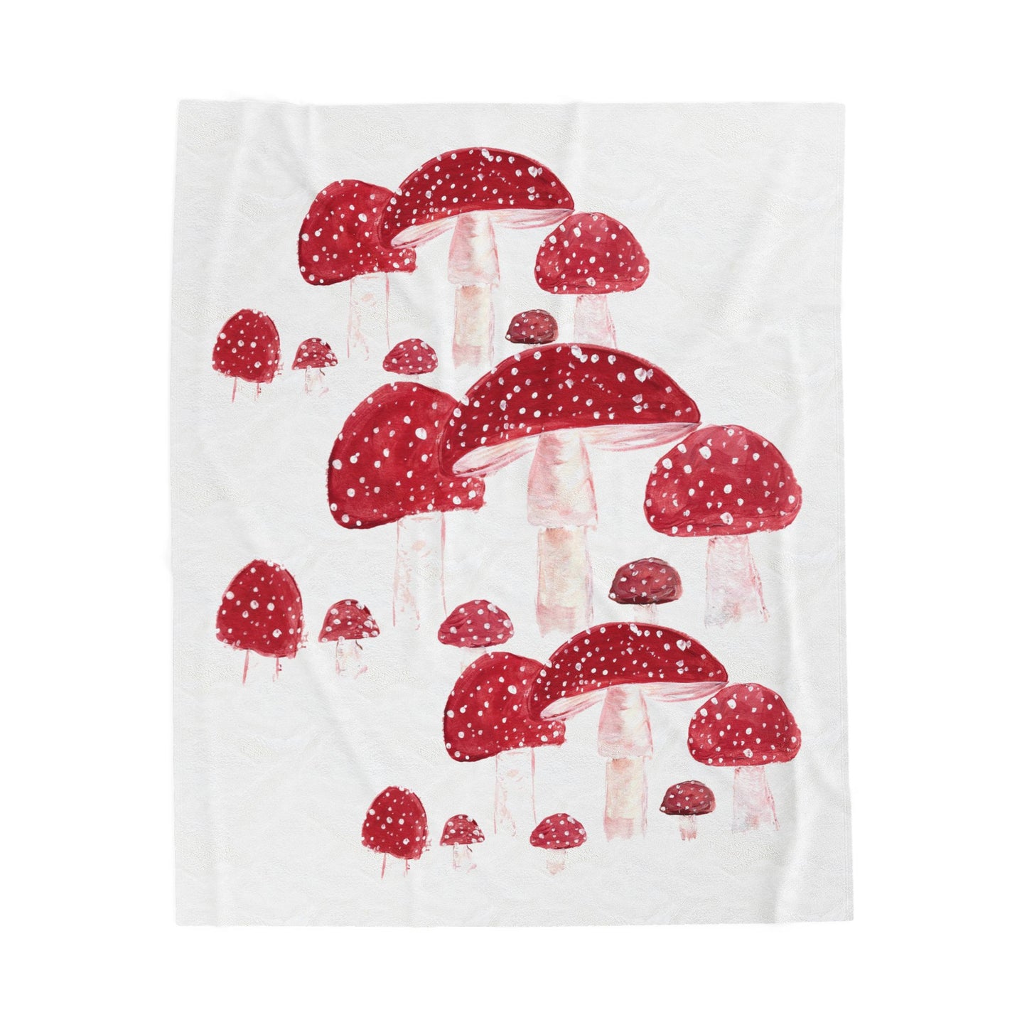 Red Mushrooms Illustration Velveteen Blanket | Watercolor Toadstools Pattern