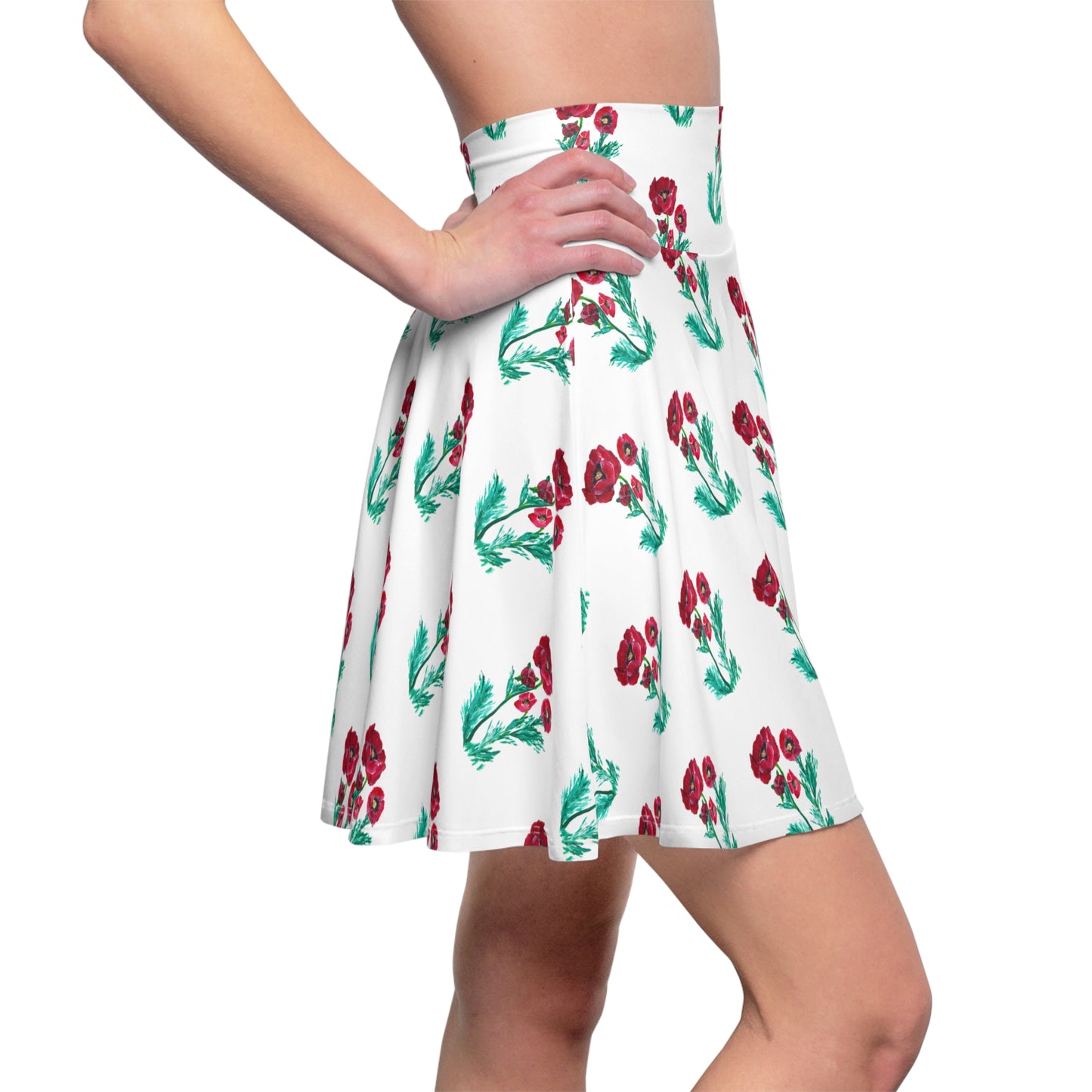 Red Poppy Floral Skater Skirt | Colorful Poppy Art by Jill Renee