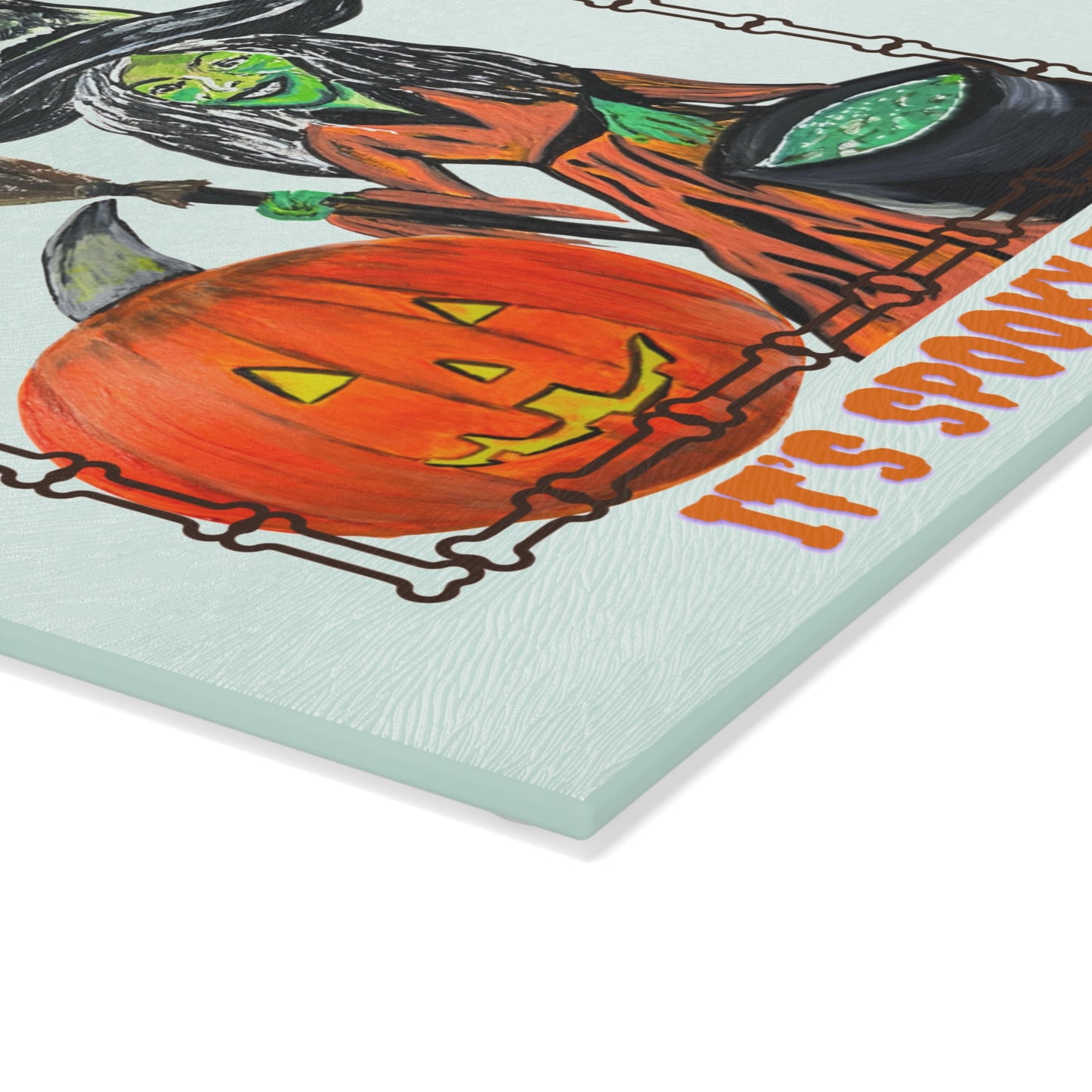 Witch, Pumpkin & Full Moon Halloween Glass Cutting Board | Spooky Kitchen Decor