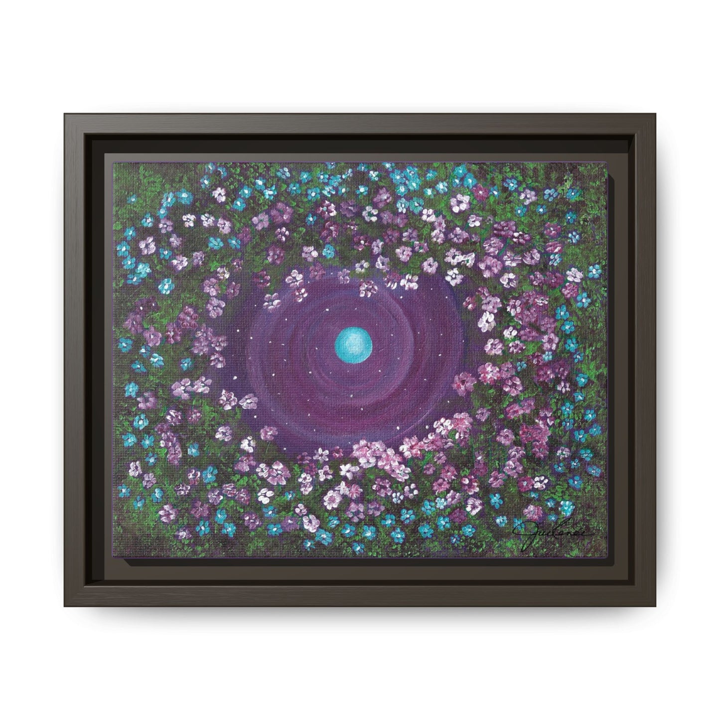 One World Floral Galaxy Painting Matte Canvas, Framed Wall Art | Earth Flower Garden