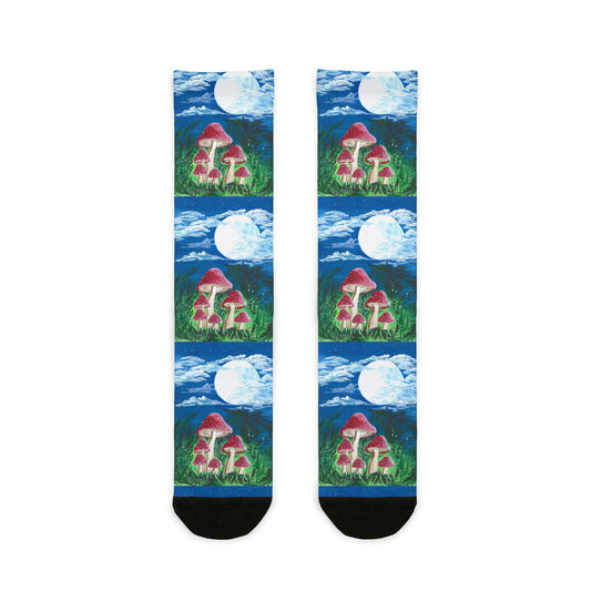 Whimsical Magically Moonlit Mushroom Crew Socks | Gift for Nature Lovers, Cozy Apparel, Unique Sock , Perfect for Hiking, Pajama Parties