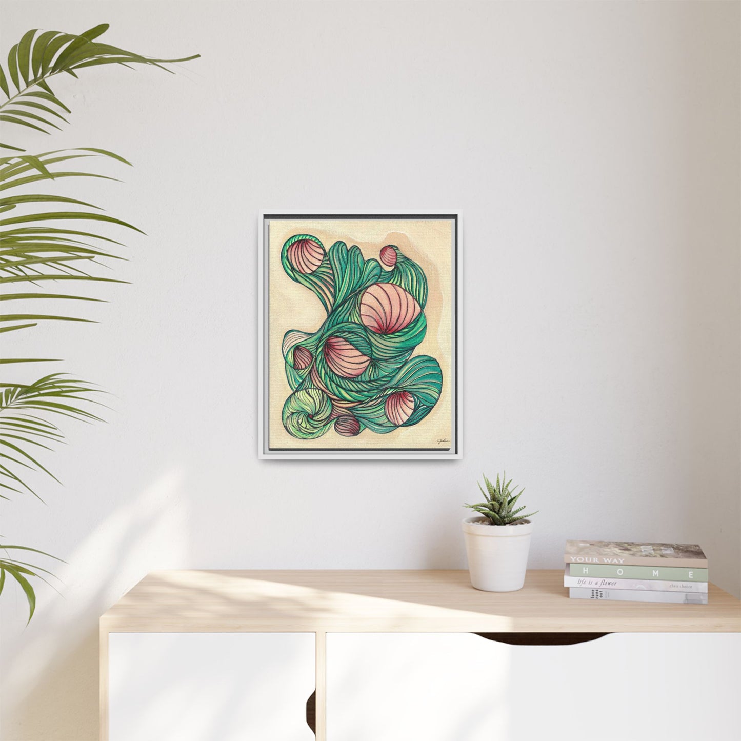 Abstract Organic Swirls Matte Canvas Framed | Botanical Line Art Wall Decor