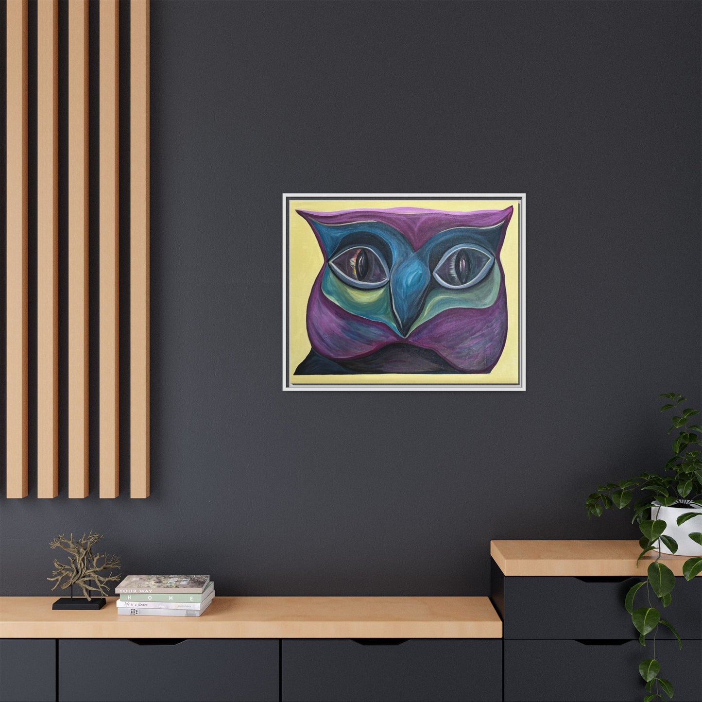 Abstract Colorful Owl Painting Matte Canvas, Framed | Modern Wall Art