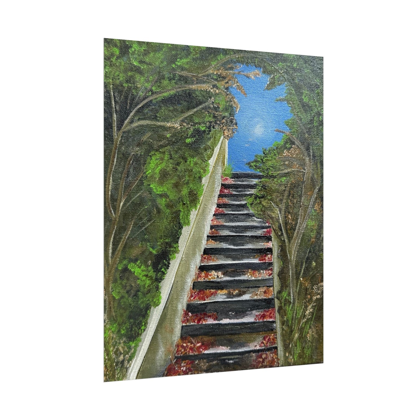 A Path from the Sea Poster | Forest Path Steps, Blue sky from original Acrylic on Canvas