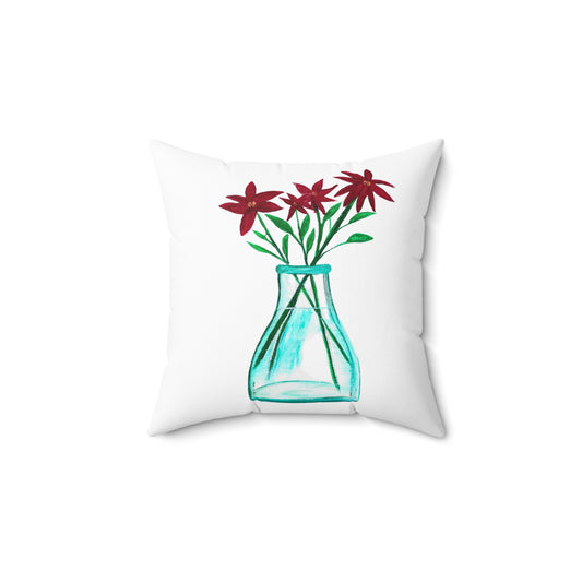 Floral Vase Pillow, Home Decor Accent, Boho Throw Pillow, Gift for Flower Lovers, Cozy Cushion, Holiday Decor, Christmas Decor - Square