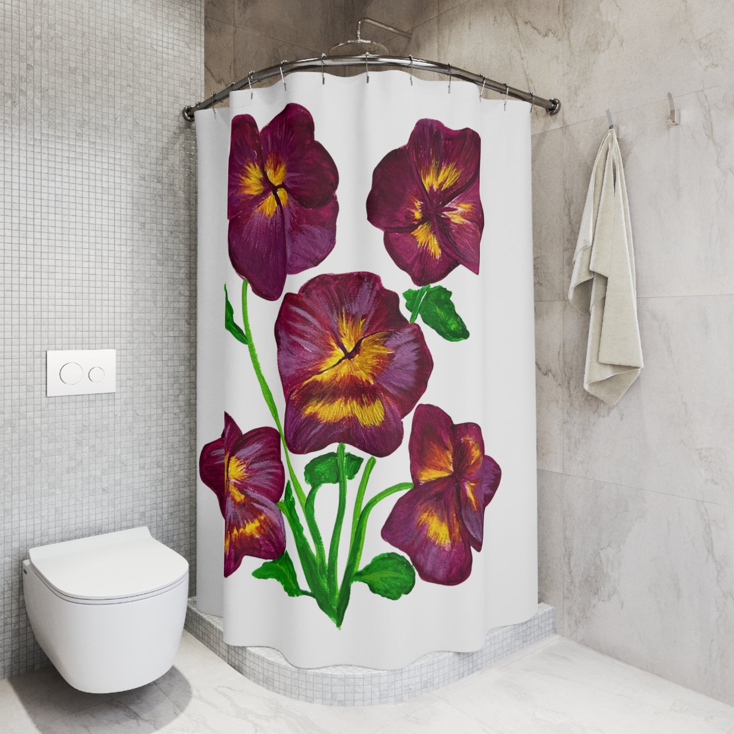 Elegant Floral Shower Curtain, Bathroom Decor, Home Improvement, Pansy Design, Gift for Housewarming, Spring Decor