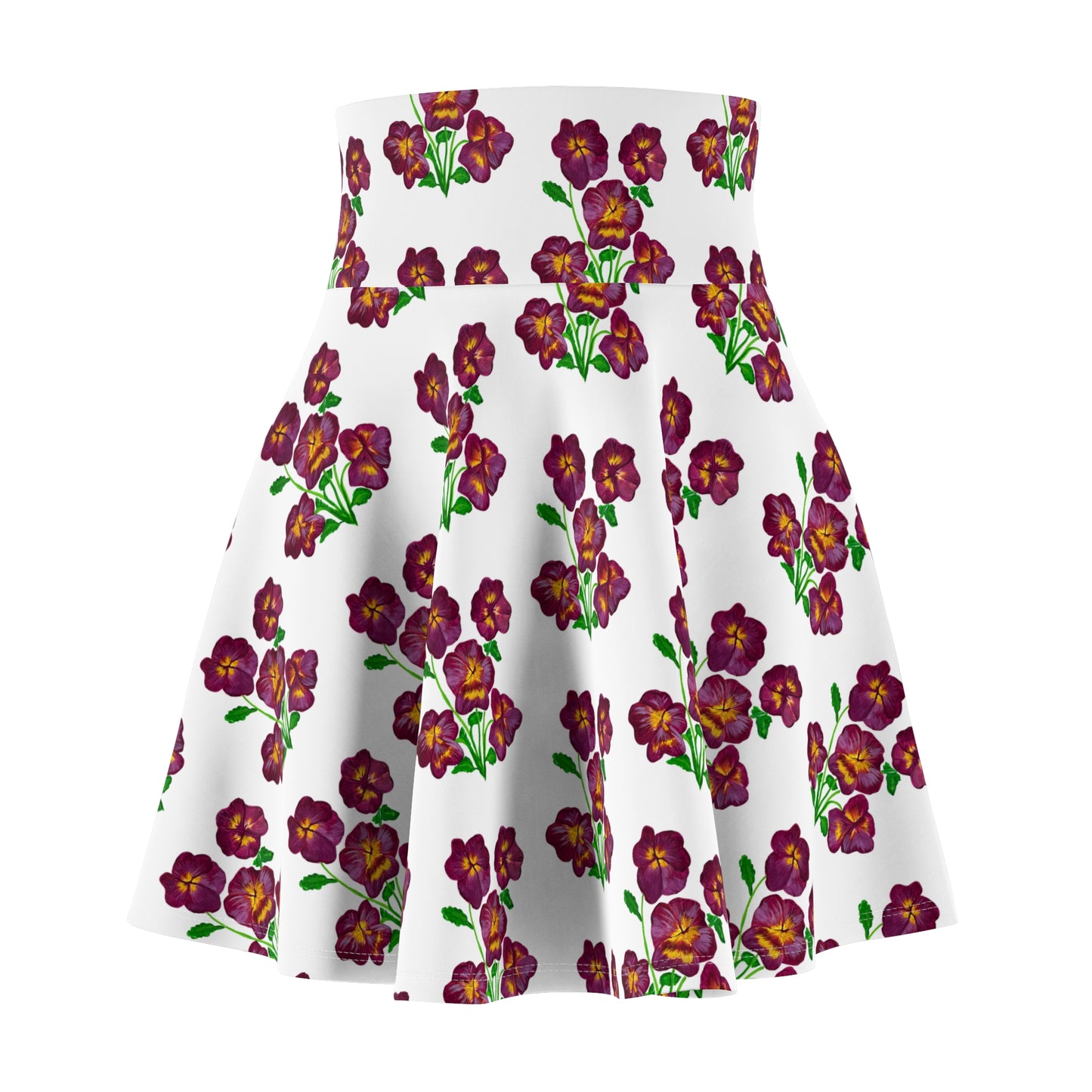 Purple Pansy Floral Pattern Skater Skirt | All-Over Print