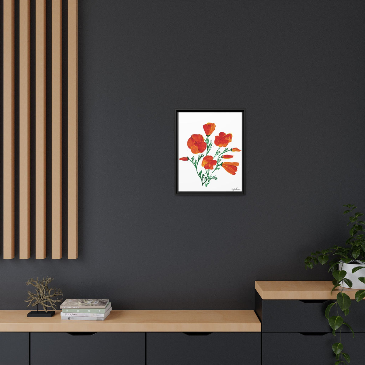 Framed Canvas Print, California Poppies - Print Wall Art - Home Decor, Matte Canvas, Multi-color Floral Artwork, Botanical Picture Gift